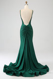 Sparkly Dark Green Beaded Long Mermaid Prom Dress with Slit