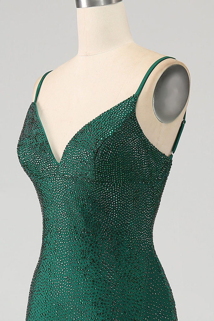 Green Sparkly Mermaid Sequins Long Ball Dress with Split Front
