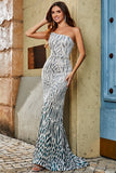 Stylish Mermaid One Shoulder Dark Green Sequins Prom Dress with Accessory