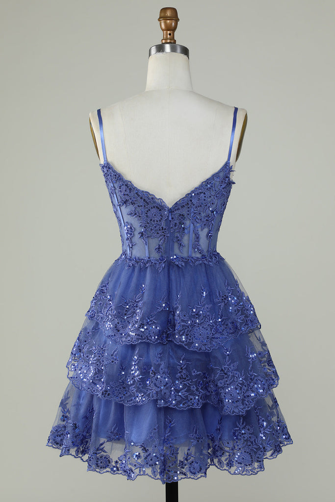 Zapakasa Women Dark Blue Homecoming Dress Spaghetti Straps Sparkly