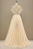 Yellow A Line Long Prom Dress With Appliques