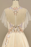Yellow A Line Long Prom Dress With Appliques