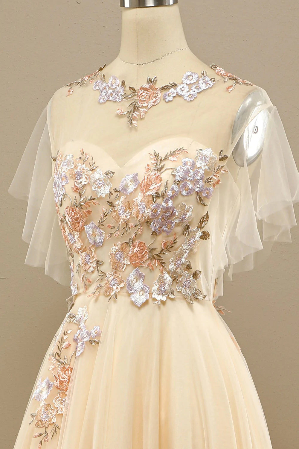 Yellow A Line Long Prom Dress With Appliques