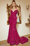 Fuchsia Sweetheart Sequins Mermaid Prom Dress