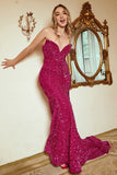 Fuchsia Sweetheart Sequins Mermaid Prom Dress