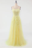 Yellow Spaghetti Straps Prom Dress With Appliques