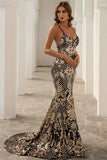 Gold Sequin Mermaid Long Holiday Party Dress