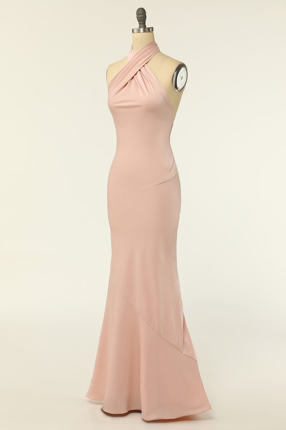Zapaka Women Long Bridesmaid Dress Blush Mermaid Halter Party Dress With Backless, Blush / US12 Zapaka Women Long Bridesmaid Dress Blush Mermaid Halter Party Dress With Backless, Blush / US12