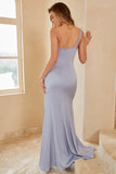 Grey Blue One Shoulder Bridesmaid Dress