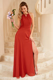 Sky Blue Long Chiffon Bridesmaid Dress with Slit