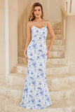 Blue Floral Boho Bridesmaid Dress