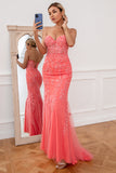 Coral Applique Tulle Prom Dress