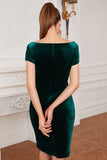 Green Bateau Neck Bodycon Velvet Dress
