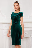 Green Bateau Neck Bodycon Velvet Dress