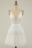 White Spaghetti Straps Short Prom Dress