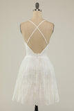White Spaghetti Straps Short Prom Dress