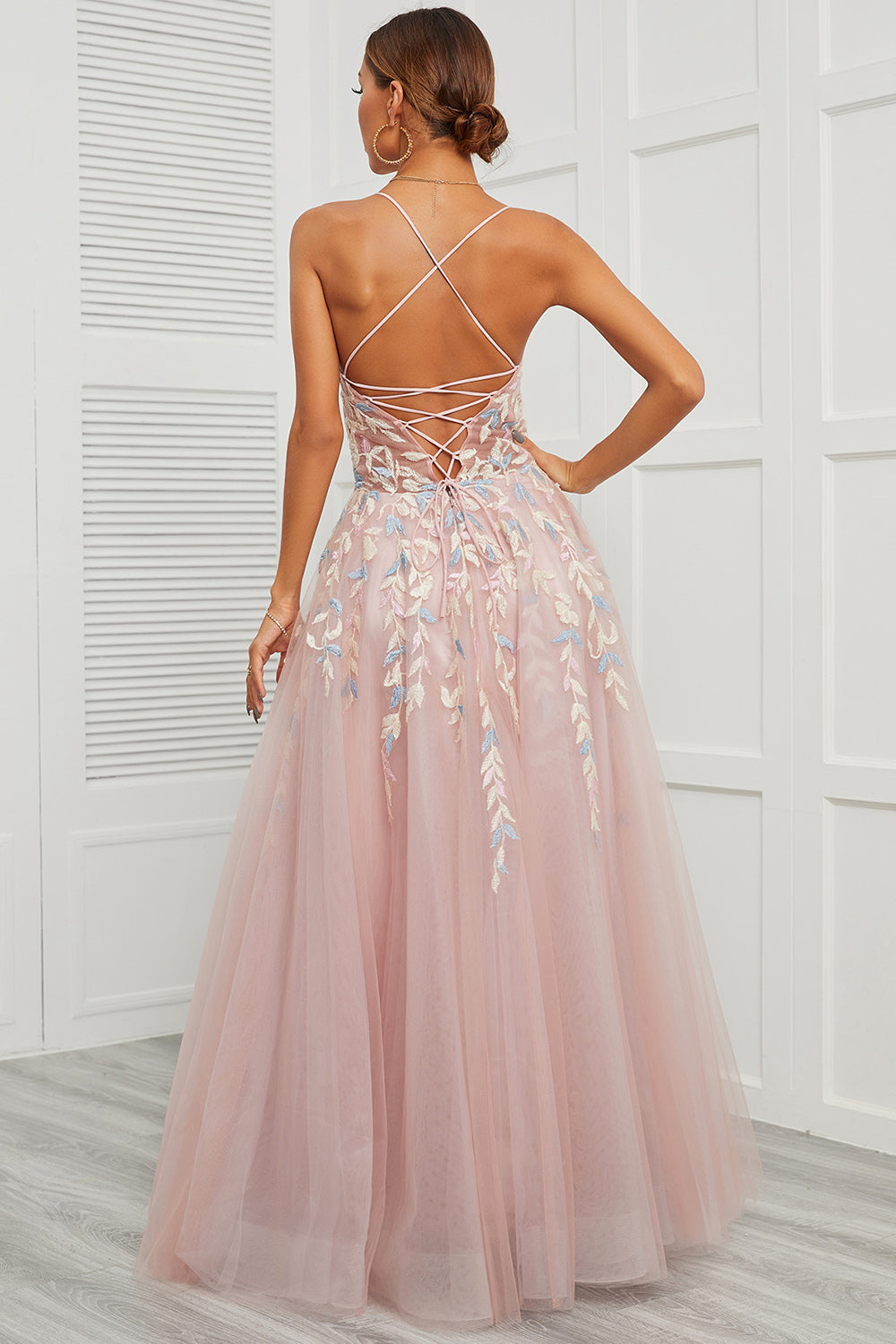 Spaghetti Straps Pink Tulle Prom Dress