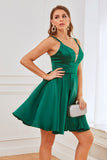 Green Satin Short Prom Dress