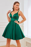 Green Satin Short Prom Dress
