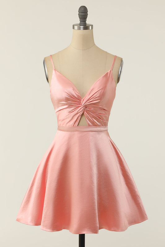 A Line Spaghetti Straps Blush Short Homecoming Party Dress