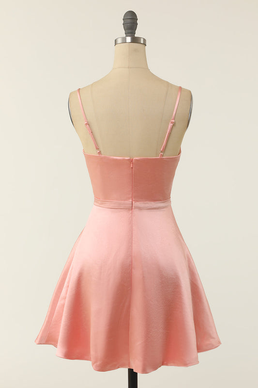 A Line Spaghetti Straps Blush Short Homecoming Party Dress