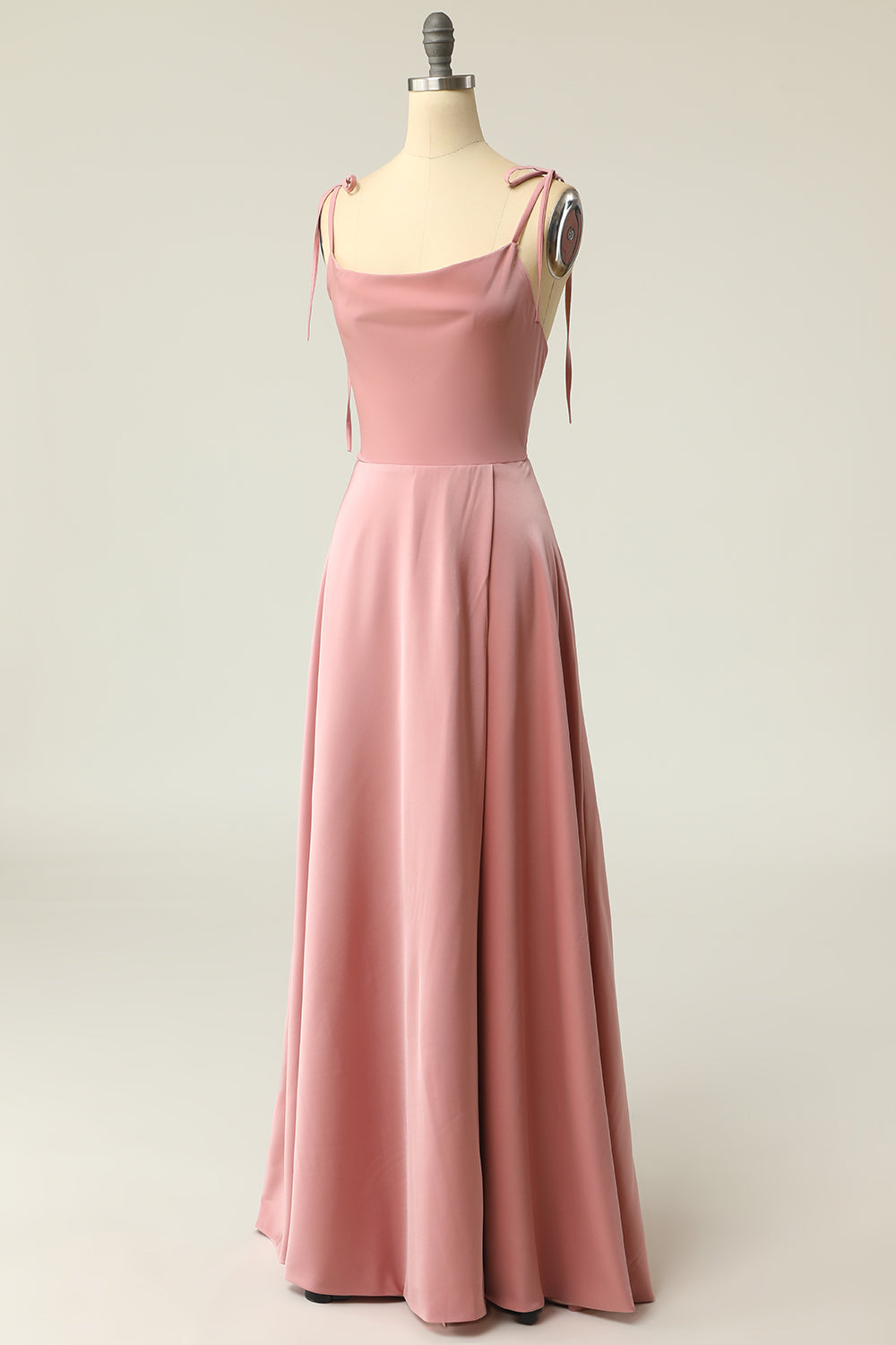 Blush Spaghetti Straps Long Prom Dress with Bowknot