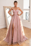 Glitter Blush Long Prom Dress with Slit