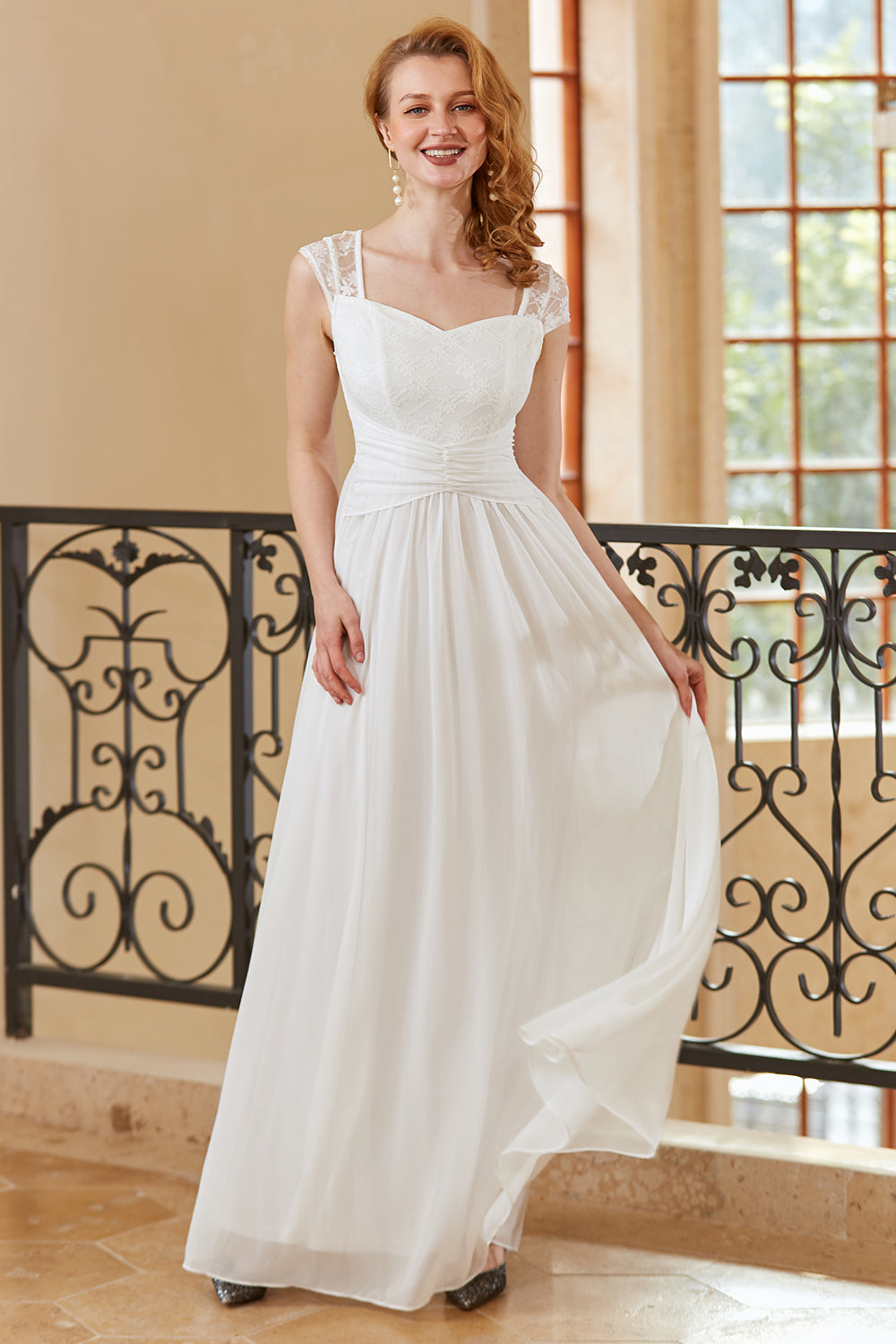 Elegant A Line Sweetheart White Long Lace Party Dress