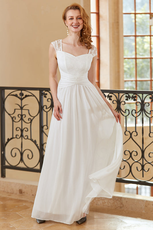 Elegant A Line Sweetheart White Long Lace Party Dress
