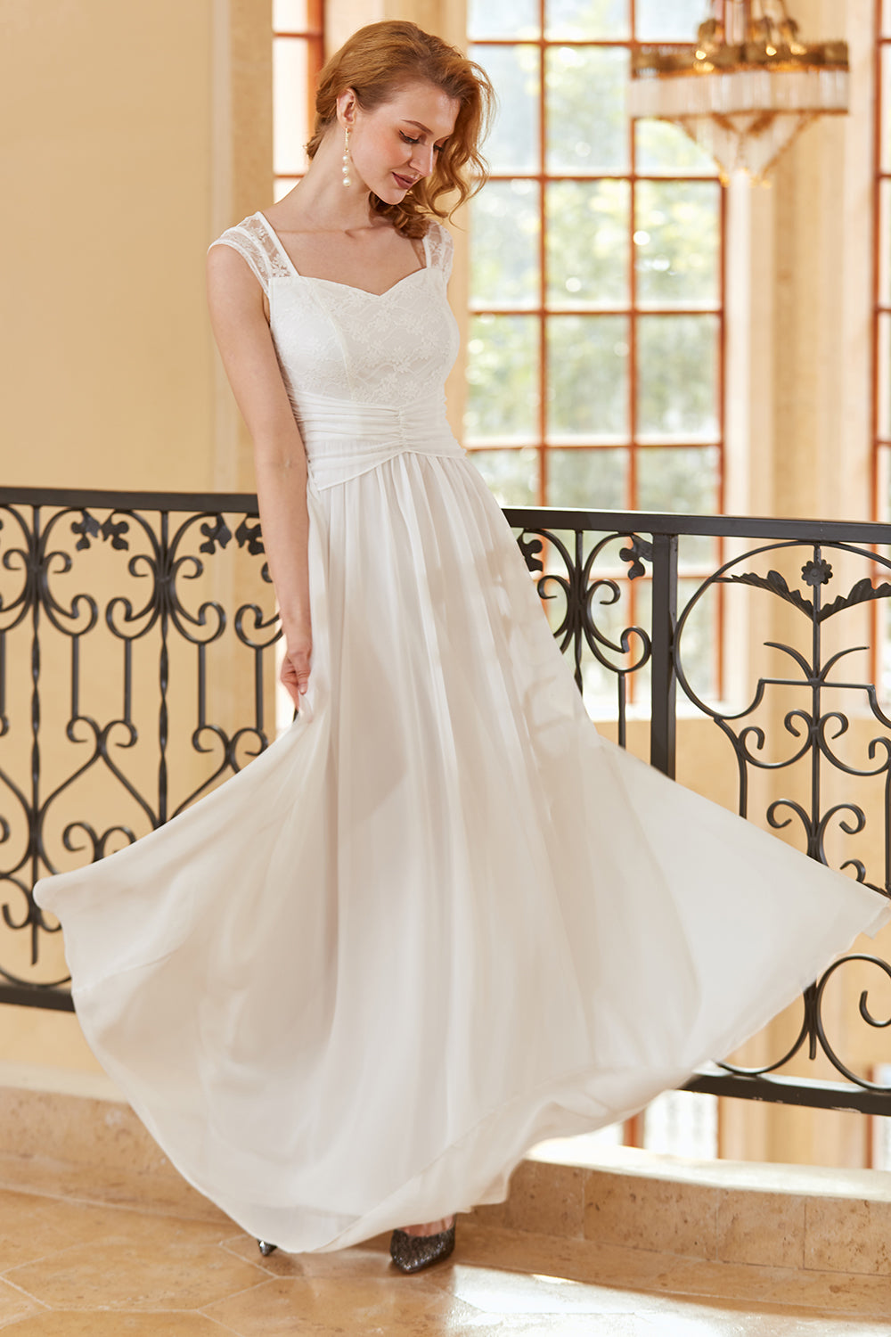 Elegant A Line Sweetheart White Long Lace Party Dress
