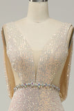 Champange Sequin Open Back Prom Dress