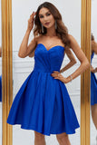 Royal Blue A-Line Sweetheart Satin Short Homecoming Dress