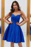 Royal Blue A-Line Sweetheart Satin Short Homecoming Dress