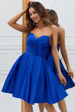 Royal Blue A-Line Sweetheart Satin Short Homecoming Dress