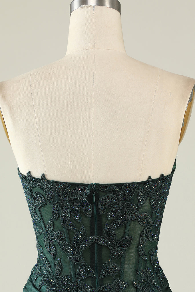 Classy Dark Green Bodycon Strapless Pleated Short Homecoming Dress with Beading
