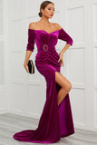 Mermaid Off the Shoulder Holiday Party Dress with Split Front