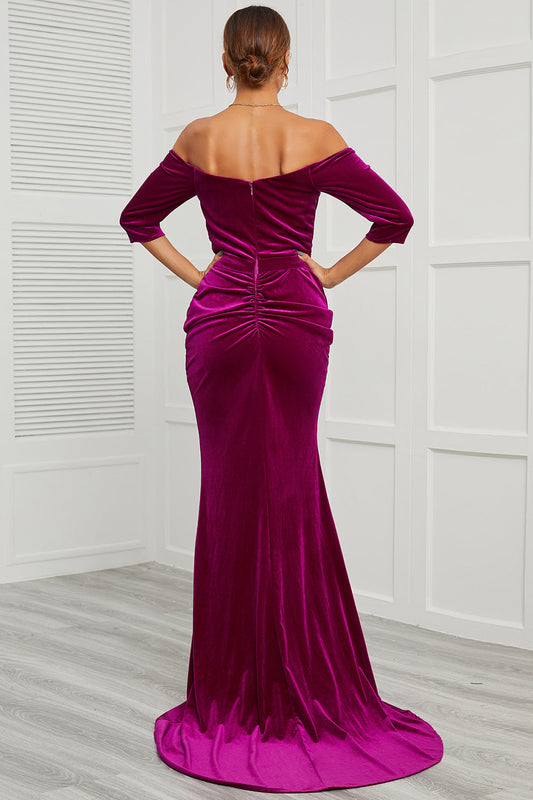 Mermaid Off the Shoulder Holiday Party Dress with Split Front