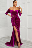 Mermaid Off the Shoulder Holiday Party Dress with Split Front