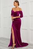 Mermaid Off the Shoulder Holiday Party Dress with Split Front