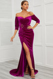 Mermaid Off the Shoulder Holiday Party Dress with Split Front
