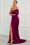 Mermaid Off the Shoulder Holiday Party Dress with Split Front