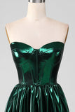 Glitter Dark Green Corset Metallic Long Prom Dress