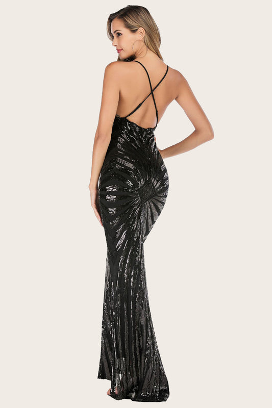 Black Mermaid Sequin Long Holiday Dress