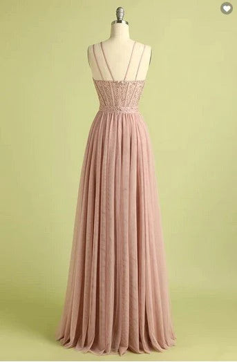 Pink Spaghetti Straps Prom Dress with Split Front