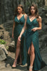 Mermaid Spaghetti Straps Dark Green Sequins Plus Size Prom Dress with Split Front