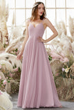 Blush Spaghetti Straps Chiffon Bridesmaid Dress