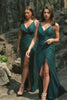 Dark Green Sequined Spaghetti Straps Prom Dress With Slit