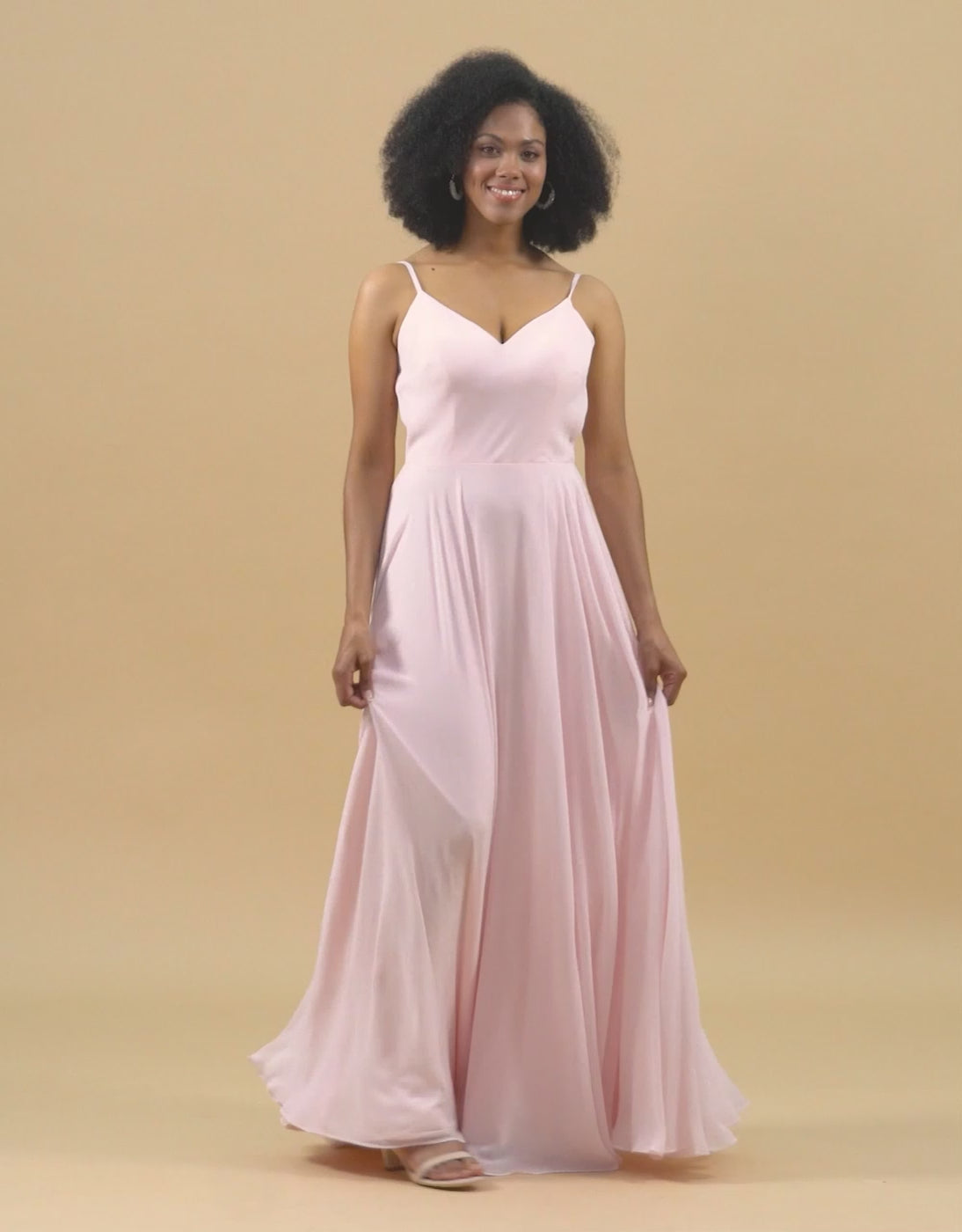 Pink  V-neck Spaghetti Straps Bridesmaid Dress