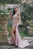 Off-the-Shoulder Blush Slit Prom Dress