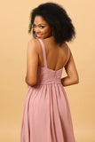 A Line Blush Long Bridesmaid Dress with Split Front